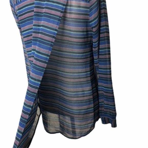 CAbi Alex Striped Split Back Blouse Blue Small - Picture 9 of 10